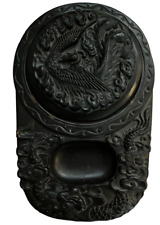 Antique Chinese Ink Well Hand Carved Dragon Ink-stone Phoenix Lid Brush Holder picture