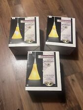 Vintage Retro Set Of  3  TRUMPET PENDANT Lights 3.6” Yellow Glass Brushed Steel picture