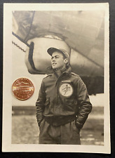 Original ww2 Pilot Photo In Front of B-17 Squadron Patch Devil Riding Bomb 5x3.5 picture