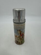VTG Roy Rogers Dale Evans Double R Bar Ranch Metal Thermos 1950s Silver Cap picture