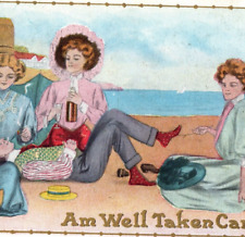 Risqué Antique Postcard Man With 3 Women on The Beach Am Well Taken Care Of picture