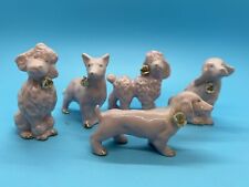 Lot of 5 VINTAGE Pink Dog Gold Accent Kitschy Dog Figurines Gold Accents Flowers picture