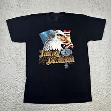 Vtg 1985 Harley Davidson 3D Emblem Freedom Flag Eagle Ohio T-Shirt USA 80s LARGE picture
