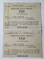 Lot of Two 1935 MILWAUKEE County Hospital VISITORS PASS Cards WARD 6 picture