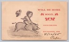 Postcard AR Hot Springs Comic Man Riding A Hog Will Be Home Soon UDB c1905 J4 picture