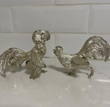 Vintage Italian Silver Plated Figurines Fighting Roosters Table  1970s Rare picture