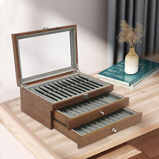 34 Slots Walnut Wood Fountain Pen Display Case Holder Pen Display Storage Box picture