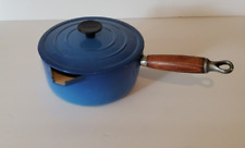 Vintage Le Creuset Cousances Blue Cast Iron #18 Saucepan w/ Wood Handle (P-2) picture