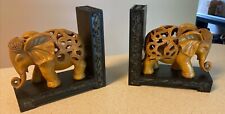 Rare Exotic Pier One Heavy Resin-Carved Wood Look Elephant Bookends 2 Piece picture
