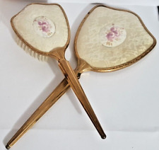 VINTAGE DELINA BRUSH AND MIRROR SET MADE ENGLAND GOLD TONE COLLECTIBLE picture