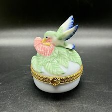 Vintage Takahashi Porcelain Hummingbird Flower Trinket Box 2.5” picture