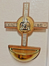 Antique Wooden Holy Water Wall Font w Gold and Silver Accents  8.5x6.5