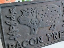 Vintage 1970s Cast Iron Bacon Press w Wood Handle & Pig Design Flowers Farm picture