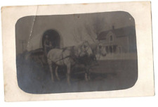 RPPC Covered Wagon 2 Horses Man Driving House Telephone Pole  picture