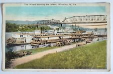 Wheeling WV West Virginia Wharf showing the Island Vintage 1925 Postcard C1 picture
