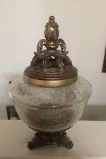 Vintage Gold And Clear Crackled Glass Ornate Decor Jar picture