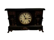 Antique Sessions Black Golden Lion Head Pillar Gong Bell Mantle Clock. Working picture