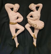 Vintage Mid Century Ballet Dancers Chalkware Wall Art Plaques Hand Painted picture