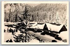 Postcard Winter Snoqualmie Pass Skiers c1930's Ellis RPPC M181 picture