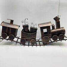 Vintage Metal Train Figurine Rolling Christmas 15” Long 13” Tall Brown picture