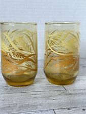 Vintage Set of 2 Anchor Hocking Amber Wheat Pattern Juice Glasses picture