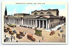 Postcard Pennsylvania Train Station New York City NY Old Cars Busy Street View picture