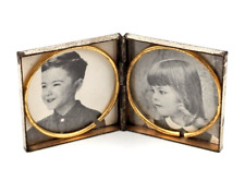 Vintage Chicago Picture Frame Metal Box Folding 2 Photos Adorable Children #D1 picture