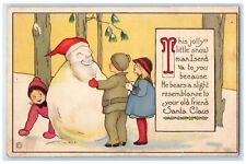 c1910's Christmas Santa Little Snowman Children Winter Posted Antique Postcard picture