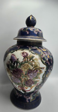 Vintage Porcelain Blue, Gold and Lavender Large Floral Urn picture