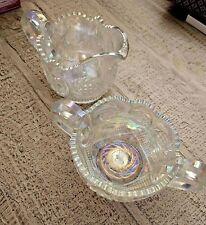 VINTAGE IRRIDESCENT CARNIVAL GLASS CREAMER AND SUGAR BOWL picture