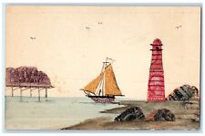 c1910's Decourage Stamp Art Spinning Wheel Lighthouse Unposted Antique Postcard picture