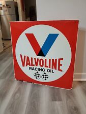 c.1960s Original Vintage Valvoline Racing Oil Sign Metal 2 Sided Checkered Flag  picture