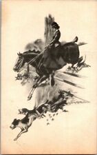 1911. ARTIST SIGNED, VICTORIAN GAL, HORSEBACK. HOUND DOGS. POSTCARD. BQ4 picture