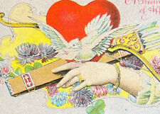 Antique 1916 Ephemera Valentine Greeting Postcard Heart Dove Bow Quiver Arrows picture
