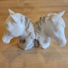 Vtg Enesco Corp Realistic Carved Marble Horse Head Detailed Bookends 1999 picture