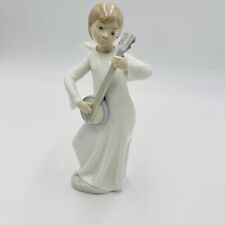 Nao By Lladro Porcelain Spain Angel Playing Banjo Figurine Glossy Retire Vintage picture