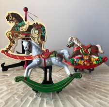 Set of 3 Vintage Rocking Horse Christmas Ornaments, 1 Wood & 2 Plastic picture
