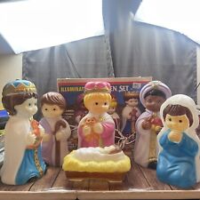 Vintage Empire Blow Mold Illuminated Child Nativity Set Of 6 Wisemen Kings + picture
