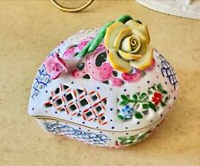 Vintage Heart Trinket Jewelry Holder Porcelain Crafted Rose picture