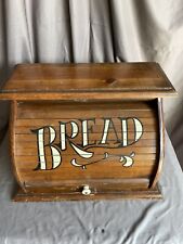 Vintage Country Wood Roll Top Door Bread Box Keeper Farmhouse Rustic picture