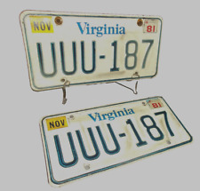 1 set of VINTAGE 1981 Virginia License Plate Tag UUU - 187 Used -  picture