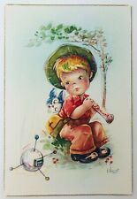 Vtg Little Boy and Rabbit Looking at Something by Artist I. Veinet from Spain picture