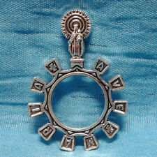 AVE MARIA One Decade Pocket Finger Rosary Ring Silver Plated Blessed Mother Mary picture