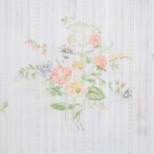 Vintage Dimity Cotton Fabric Semi Sheer Pastel Flowers on White Remnant 1970s picture