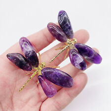 2pc Natural amethyst gemstonedragonfly carving Crystal Quartz Healing Reiki gift picture