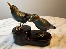 Pair of Cloisonné enamel over brass Birds with wooden pedestal  picture