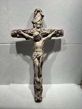 Vtg Large Chalkware Heavy INRI Crucifix Cross Wall Art 13x22 inch Jesus Christ picture