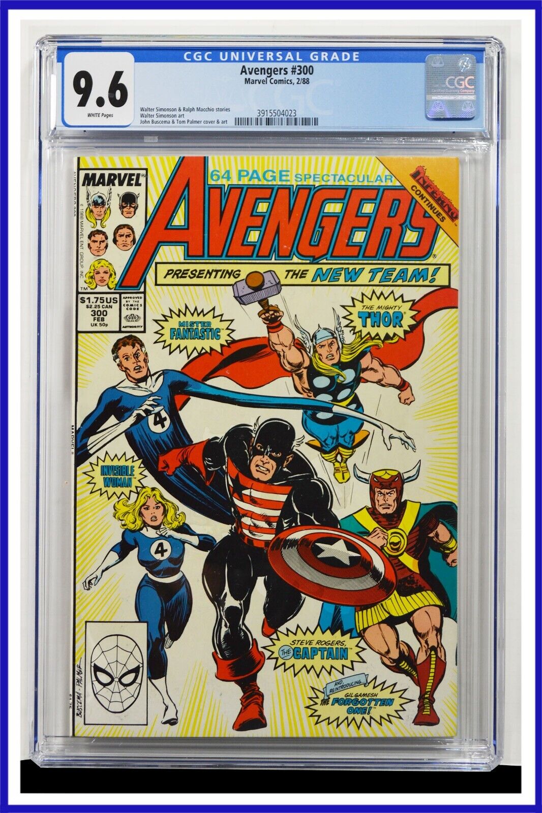 Avengers #300 CGC Graded 9.6 Marvel February 1988 White Pages Comic Book.