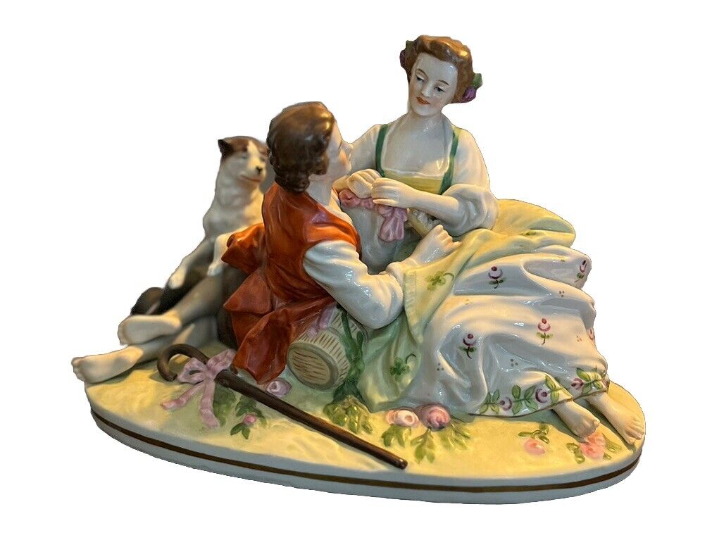 Gorgeous Antique German Sitzendorf Porcelain Romantic Group Figurine ~ Mint