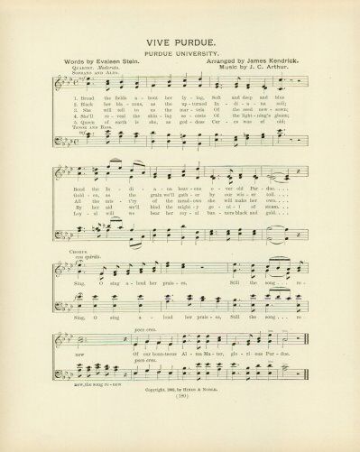 PURDUE UNIVERSITY Antique Song Sheet c 1902 